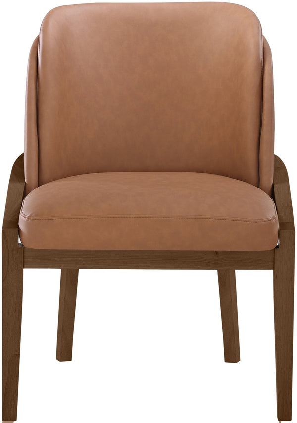 Meridian Furniture Navo Art Deco Sculpted Vegan Leather Dining Chair with Solid Wood Frame Elegant Design Cognac 88042 88042Cognac-C