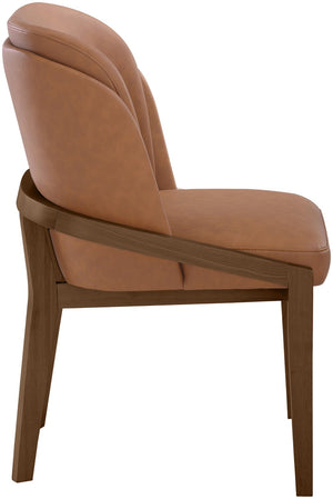Meridian Furniture Navo Art Deco Sculpted Vegan Leather Dining Chair with Solid Wood Frame Elegant Design Cognac 88042 88042Cognac-C