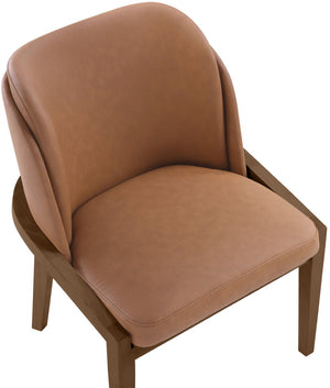 Meridian Furniture Navo Art Deco Sculpted Vegan Leather Dining Chair with Solid Wood Frame Elegant Design Cognac 88042 88042Cognac-C