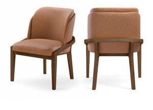 Meridian Furniture Navo Art Deco Sculpted Vegan Leather Dining Chair with Solid Wood Frame Elegant Design Cognac 88042 88042Cognac-C