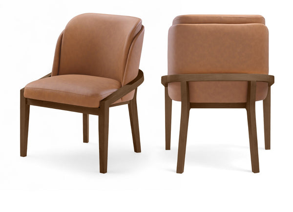 Meridian Furniture Navo Art Deco Sculpted Vegan Leather Dining Chair with Solid Wood Frame Elegant Design Cognac 88042 88042Cognac-C