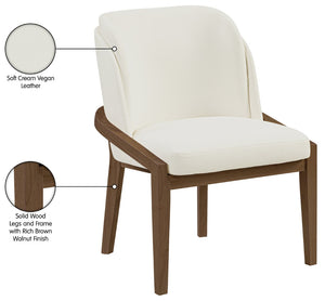Meridian Furniture Navo Art Deco Sculpted Vegan Leather Dining Chair with Solid Wood Frame Elegant Design Cream 88042 88042Cream-C