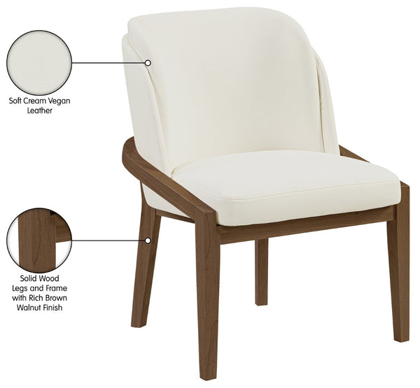 Meridian Furniture Navo Art Deco Sculpted Vegan Leather Dining Chair with Solid Wood Frame Elegant Design Cream 88042 88042Cream-C