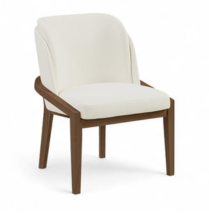 Meridian Furniture Navo Art Deco Sculpted Vegan Leather Dining Chair with Solid Wood Frame Elegant Design Cream 88042 88042Cream-C