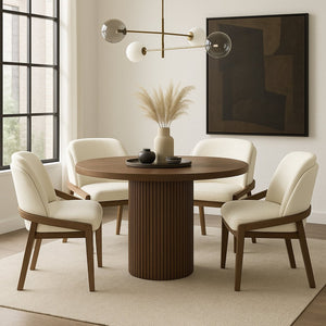 Meridian Furniture Navo Art Deco Sculpted Vegan Leather Dining Chair with Solid Wood Frame Elegant Design Cream 88042 88042Cream-C