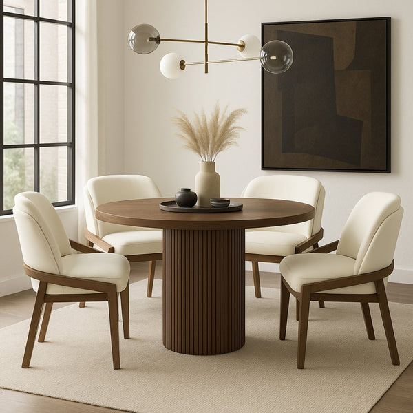 Meridian Furniture Navo Art Deco Sculpted Vegan Leather Dining Chair with Solid Wood Frame Elegant Design Cream 88042 88042Cream-C