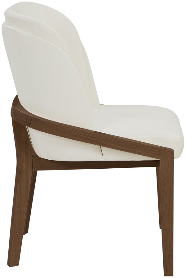 Meridian Furniture Navo Art Deco Sculpted Vegan Leather Dining Chair with Solid Wood Frame Elegant Design Cream 88042 88042Cream-C