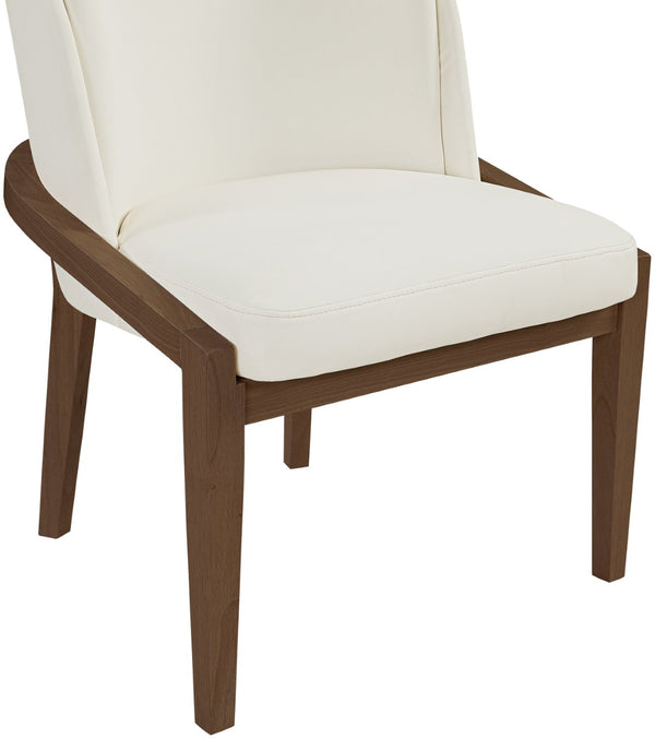Meridian Furniture Navo Art Deco Sculpted Vegan Leather Dining Chair with Solid Wood Frame Elegant Design Cream 88042 88042Cream-C