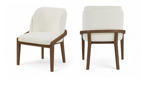 Meridian Furniture Navo Art Deco Sculpted Vegan Leather Dining Chair with Solid Wood Frame Elegant Design Cream 88042 88042Cream-C