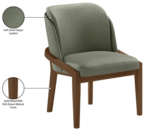 Meridian Furniture Navo Art Deco Sculpted Vegan Leather Dining Chair with Solid Wood Frame Elegant Design Green 88042 88042Green-C