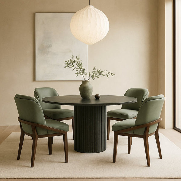 Meridian Furniture Navo Art Deco Sculpted Vegan Leather Dining Chair with Solid Wood Frame Elegant Design Green 88042 88042Green-C