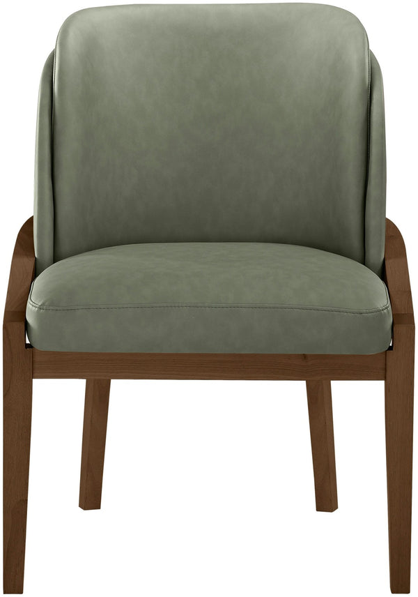 Meridian Furniture Navo Art Deco Sculpted Vegan Leather Dining Chair with Solid Wood Frame Elegant Design Green 88042 88042Green-C