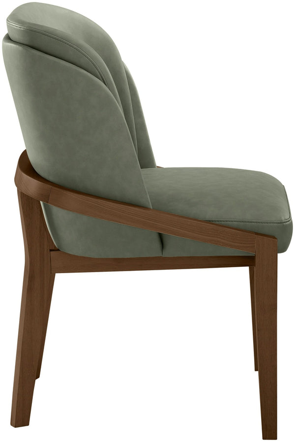 Meridian Furniture Navo Art Deco Sculpted Vegan Leather Dining Chair with Solid Wood Frame Elegant Design Green 88042 88042Green-C