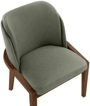 Meridian Furniture Navo Art Deco Sculpted Vegan Leather Dining Chair with Solid Wood Frame Elegant Design Green 88042 88042Green-C