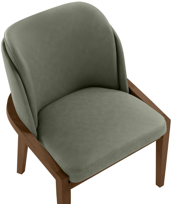 Meridian Furniture Navo Art Deco Sculpted Vegan Leather Dining Chair with Solid Wood Frame Elegant Design Green 88042 88042Green-C