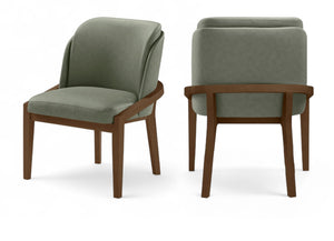 Meridian Furniture Navo Art Deco Sculpted Vegan Leather Dining Chair with Solid Wood Frame Elegant Design Green 88042 88042Green-C