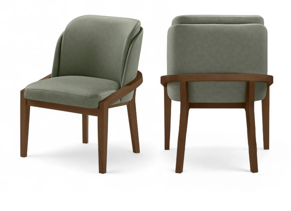Meridian Furniture Navo Art Deco Sculpted Vegan Leather Dining Chair with Solid Wood Frame Elegant Design Green 88042 88042Green-C