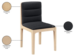 Meridian Furniture Ellis Vegan Leather Seat Cane Back Dining Chair with Solid Wood Frame for Modern Interiors Black Style 1 88047Black-C