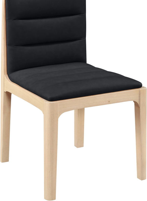 Meridian Furniture Ellis Vegan Leather Seat Cane Back Dining Chair with Solid Wood Frame for Modern Interiors Black Style 1 88047Black-C