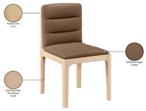 Meridian Furniture Ellis Vegan Leather Seat Cane Back Dining Chair with Solid Wood Frame for Modern Interiors Brown Style 1 88047Brown-C