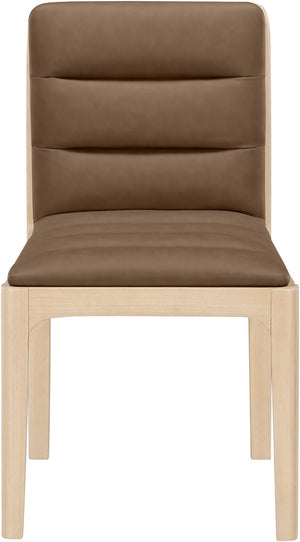 Meridian Furniture Ellis Vegan Leather Seat Cane Back Dining Chair with Solid Wood Frame for Modern Interiors Brown Style 1 88047Brown-C