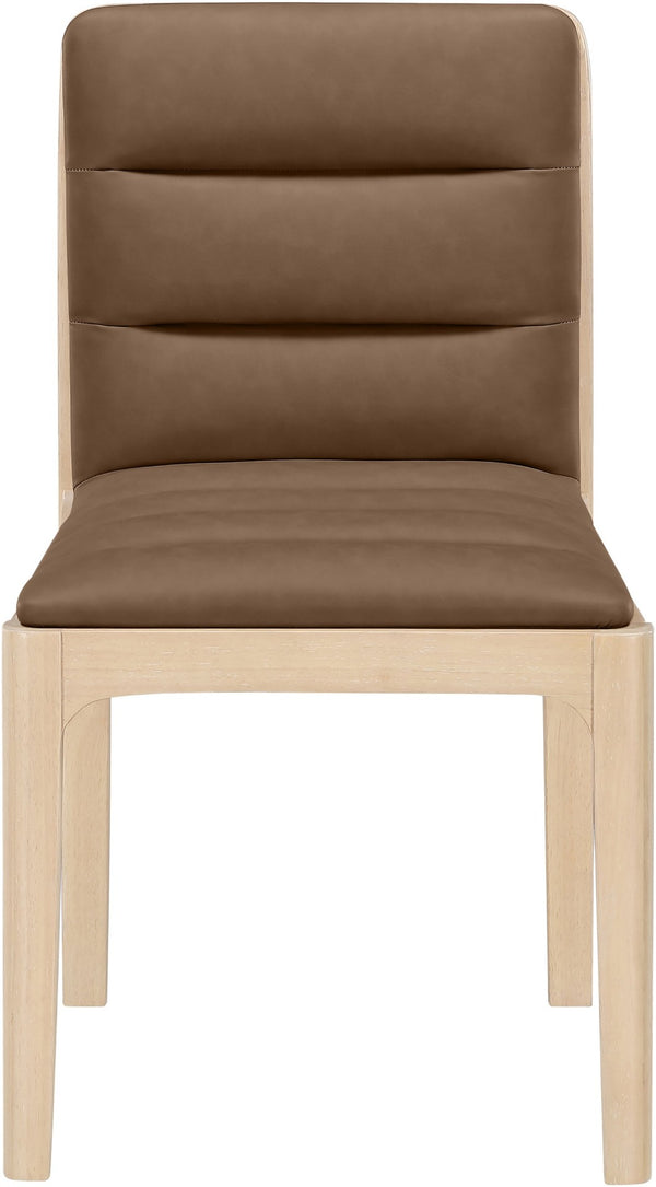 Meridian Furniture Ellis Vegan Leather Seat Cane Back Dining Chair with Solid Wood Frame for Modern Interiors Brown Style 1 88047Brown-C