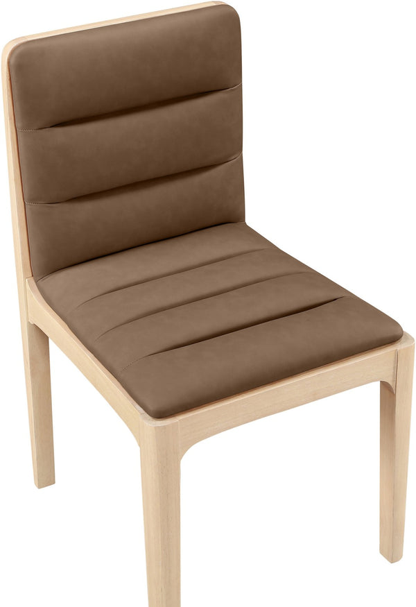 Meridian Furniture Ellis Vegan Leather Seat Cane Back Dining Chair with Solid Wood Frame for Modern Interiors Brown Style 1 88047Brown-C
