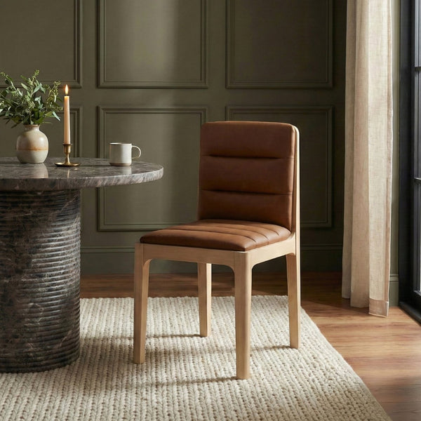 Meridian Furniture Ellis Vegan Leather Seat Cane Back Dining Chair with Solid Wood Frame for Modern Interiors Cognac Style 1 88047Cognac-C