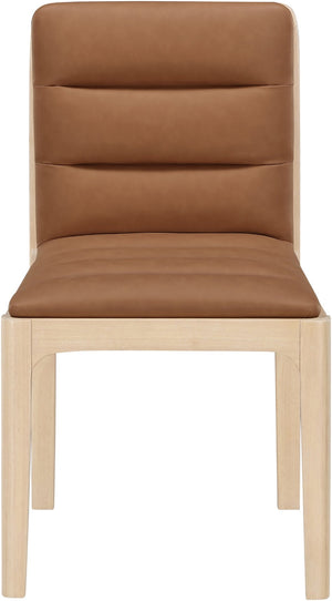 Meridian Furniture Ellis Vegan Leather Seat Cane Back Dining Chair with Solid Wood Frame for Modern Interiors Cognac Style 1 88047Cognac-C