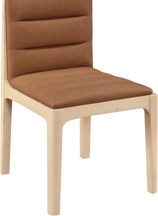 Meridian Furniture Ellis Vegan Leather Seat Cane Back Dining Chair with Solid Wood Frame for Modern Interiors Cognac Style 1 88047Cognac-C