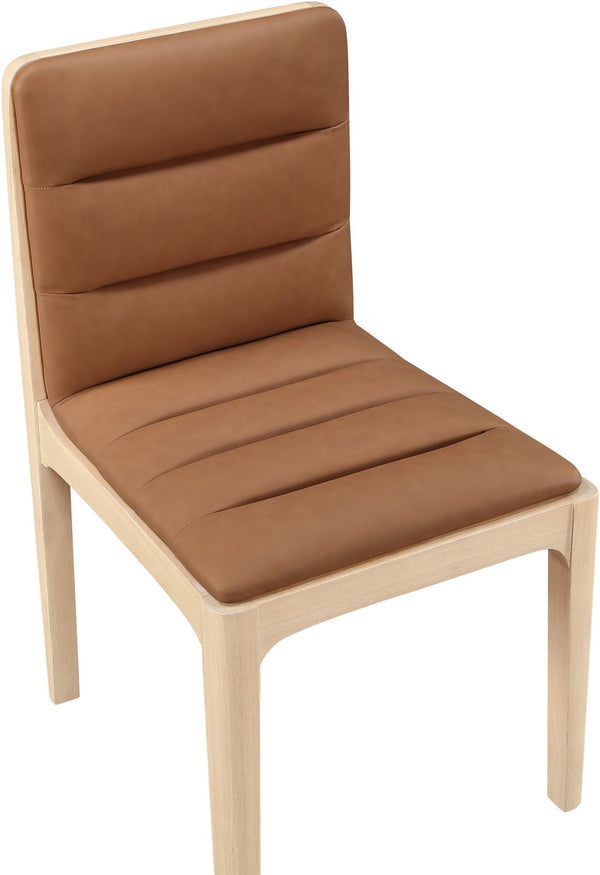 Meridian Furniture Ellis Vegan Leather Seat Cane Back Dining Chair with Solid Wood Frame for Modern Interiors Cognac Style 1 88047Cognac-C