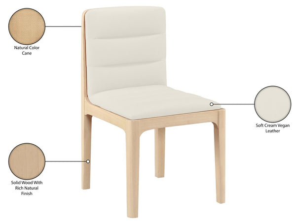 Meridian Furniture Ellis Vegan Leather Seat Cane Back Dining Chair with Solid Wood Frame for Modern Interiors Cream Style 1 88047Cream-C