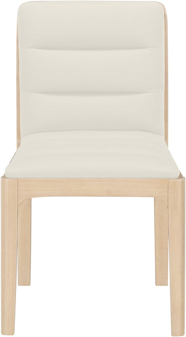 Meridian Furniture Ellis Vegan Leather Seat Cane Back Dining Chair with Solid Wood Frame for Modern Interiors Cream Style 1 88047Cream-C