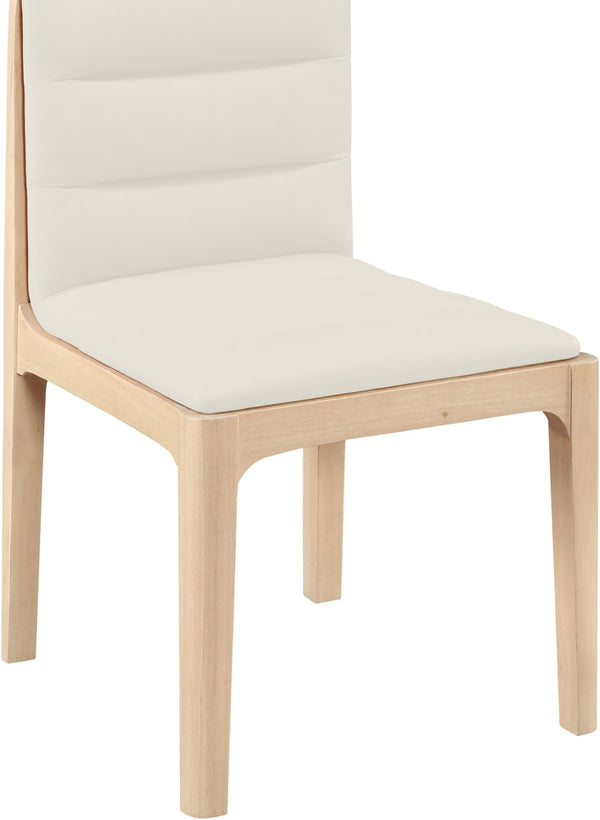 Meridian Furniture Ellis Vegan Leather Seat Cane Back Dining Chair with Solid Wood Frame for Modern Interiors Cream Style 1 88047Cream-C