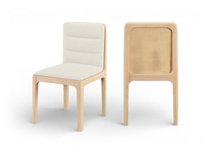 Meridian Furniture Ellis Vegan Leather Seat Cane Back Dining Chair with Solid Wood Frame for Modern Interiors Cream Style 1 88047Cream-C