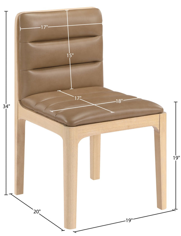 Meridian Furniture Ellis Vegan Leather Seat Cane Back Dining Chair with Solid Wood Frame for Modern Interiors Tan Style 1 88047Tan-C