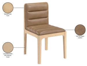 Meridian Furniture Ellis Vegan Leather Seat Cane Back Dining Chair with Solid Wood Frame for Modern Interiors Tan Style 1 88047Tan-C