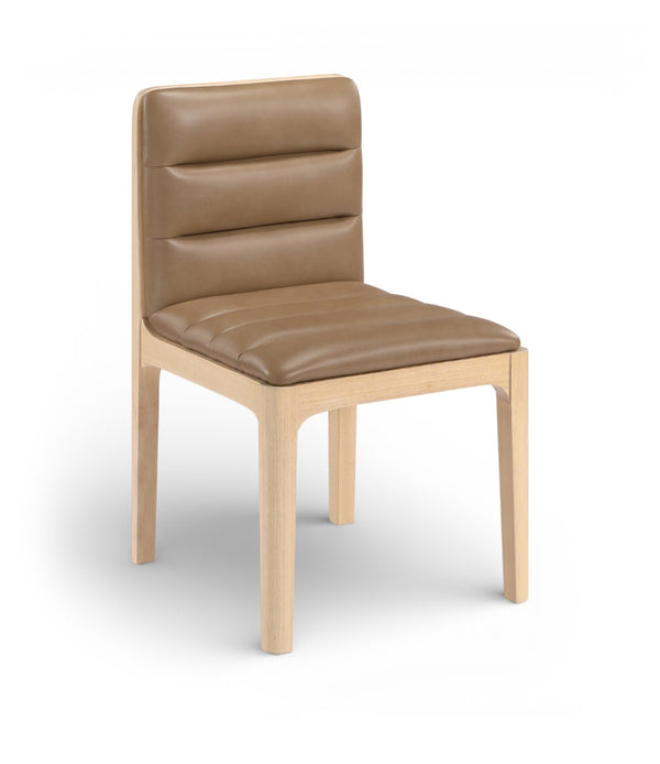 Meridian Furniture Ellis Vegan Leather Seat Cane Back Dining Chair with Solid Wood Frame for Modern Interiors Tan Style 1 88047Tan-C