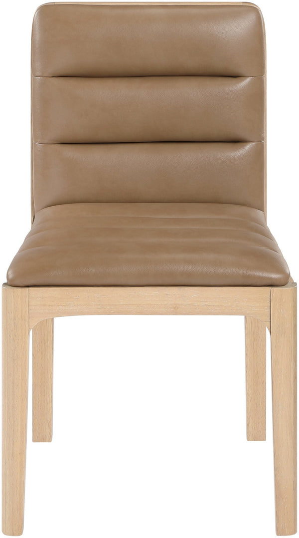 Meridian Furniture Ellis Vegan Leather Seat Cane Back Dining Chair with Solid Wood Frame for Modern Interiors Tan Style 1 88047Tan-C