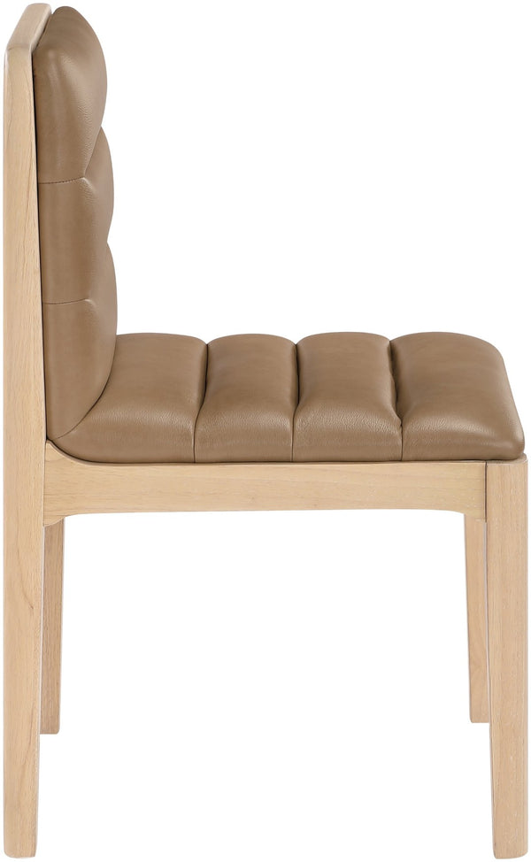 Meridian Furniture Ellis Vegan Leather Seat Cane Back Dining Chair with Solid Wood Frame for Modern Interiors Tan Style 1 88047Tan-C