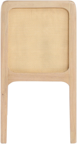 Meridian Furniture Ellis Vegan Leather Seat Cane Back Dining Chair with Solid Wood Frame for Modern Interiors Tan Style 1 88047Tan-C