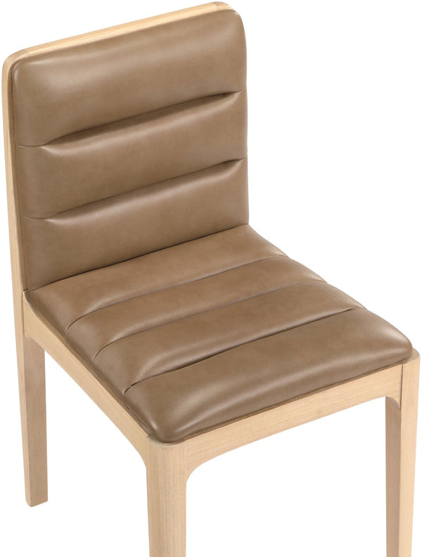 Meridian Furniture Ellis Vegan Leather Seat Cane Back Dining Chair with Solid Wood Frame for Modern Interiors Tan Style 1 88047Tan-C