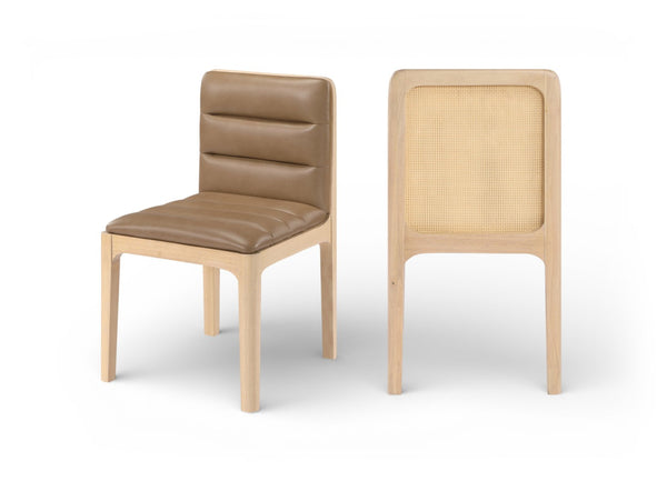 Meridian Furniture Ellis Vegan Leather Seat Cane Back Dining Chair with Solid Wood Frame for Modern Interiors Tan Style 1 88047Tan-C