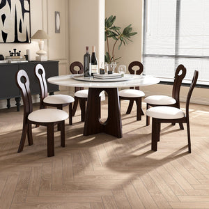 English Elm Modern Marble Dining Table With Lazy Susan, 59" Sintered Stone Top & Walnut Base For 6-8 People W2700S00013