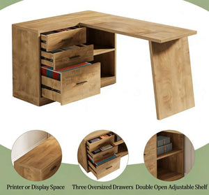 English Elm Office Writing Desk with Hutch Rustic Veneer Top Black Metal Frame Industrial Storage T3971P461055