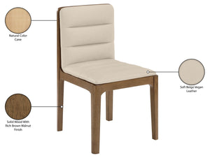 Meridian Furniture Ellis Vegan Leather Seat Cane Back Dining Chair with Solid Wood Frame for Modern Interiors Beige Style 2 88050Beige-C