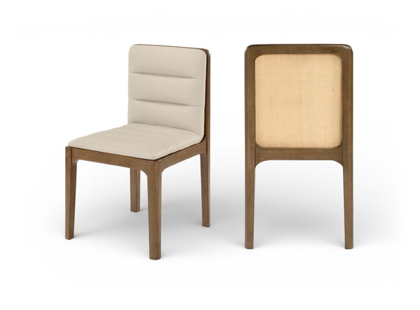 Meridian Furniture Ellis Vegan Leather Seat Cane Back Dining Chair with Solid Wood Frame for Modern Interiors Beige Style 2 88050Beige-C