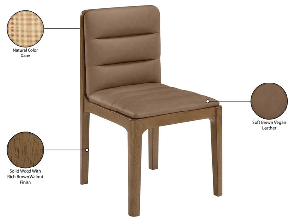 Meridian Furniture Ellis Vegan Leather Seat Cane Back Dining Chair with Solid Wood Frame for Modern Interiors Brown Style 2 88050Brown-C