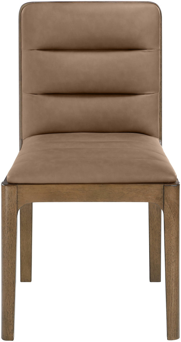 Meridian Furniture Ellis Vegan Leather Seat Cane Back Dining Chair with Solid Wood Frame for Modern Interiors Brown Style 2 88050Brown-C