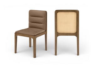 Meridian Furniture Ellis Vegan Leather Seat Cane Back Dining Chair with Solid Wood Frame for Modern Interiors Brown Style 2 88050Brown-C